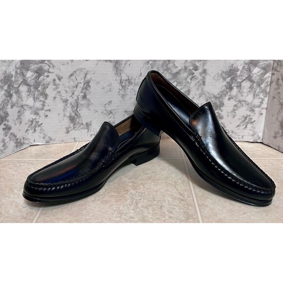 VTG Biltrite Crown Handsewn Leather Dress Loafers Mens 9.5B Black Corp Wedding - Picture 1 of 10